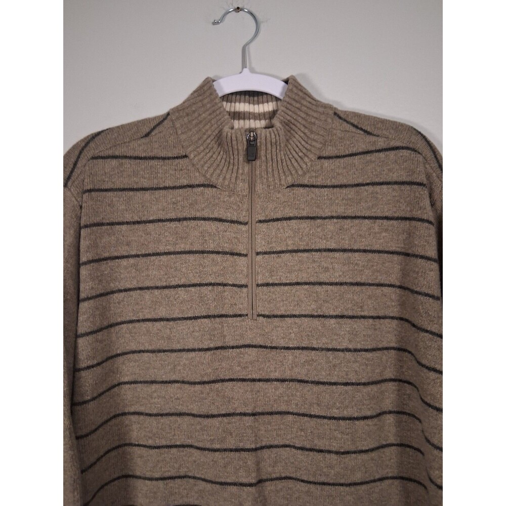 Eddie Bauer Sweater Mens XL Wool Blend Quarter Zip Mock Neck Knit Stripes New